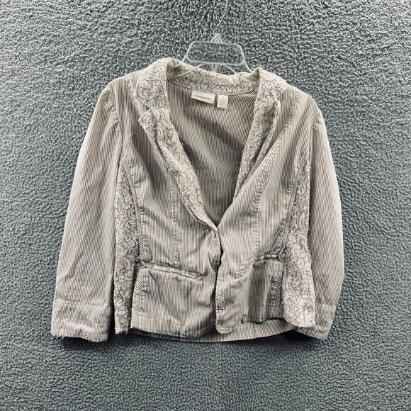 Chicos Womens Jacket Medium Cottagecore Boho Utility Lace Trim Romantic - Picture 1 of 10